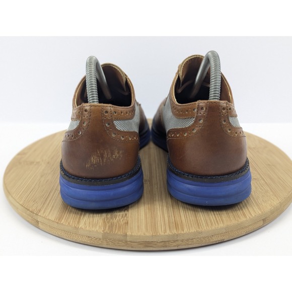 Donald Pliner Dress Sneakers Mens 8 8.5 Wingtip Brown Blue Leather Shoes - Picture 6 of 12